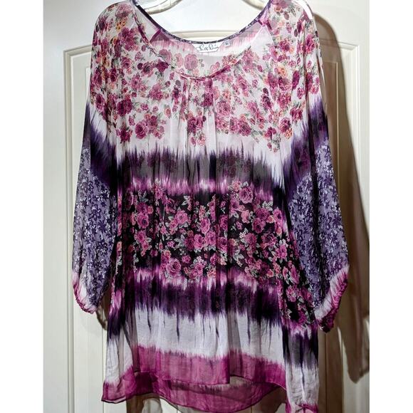 Australian Silk Diva Purple Rose Flowy Boho Silk Tunic Womens Size XL - Picture 1 of 12